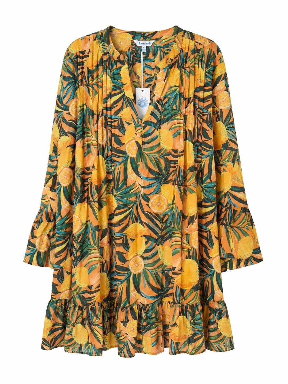 Blue Island 1X NWT Tropical Lemon Print Swim Cover-Up Tunic Dress Plus Boho Chic - Picture 2 of 13
